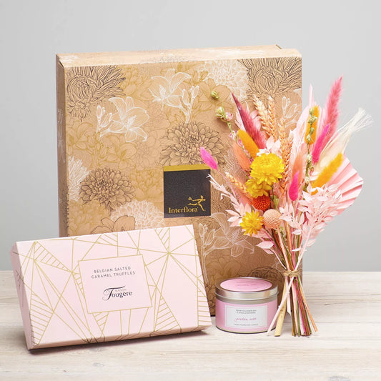 Dried Flowers Gift Set with Candle and Salted Caramel Truffles