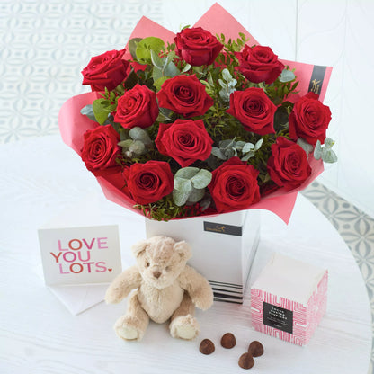 Valentine's Dozen Large-headed Red Roses Cute Gift Set